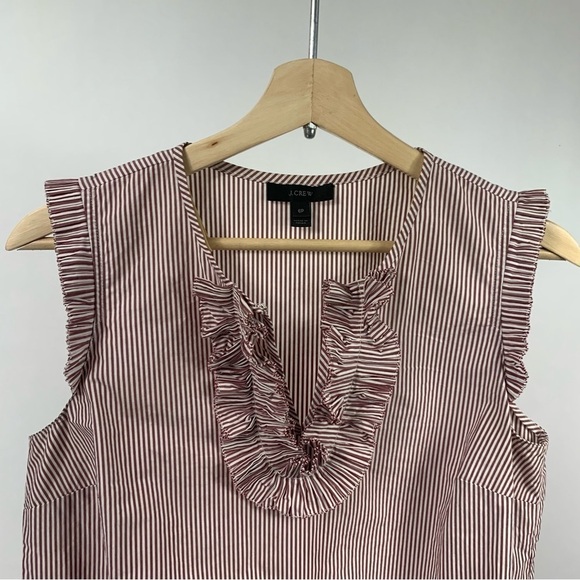 J. Crew Margot Red Pinstripe Ruffle Blouse Top 6P - Picture 5 of 10